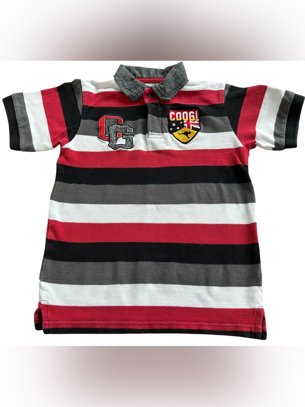 Coogi Youth Boys Red Black White Striped Polo Shirt Size 7 Rare Find Y2K